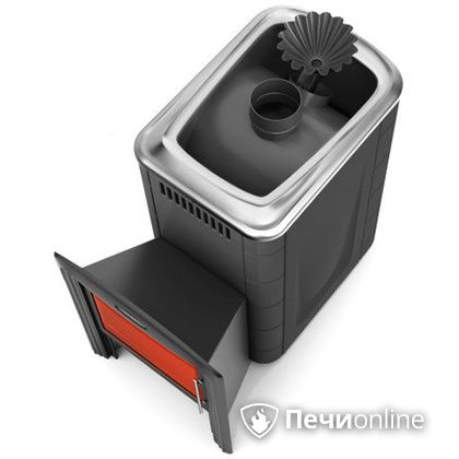 Дровяная банная печь TMF Ангара 2012 Carbon Витра с закрытой каменкой антрацит в Твери