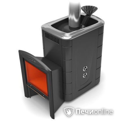 Дровяная банная печь TMF Гейзер 2014 Carbon Витра с теплообменником антрацит в Твери